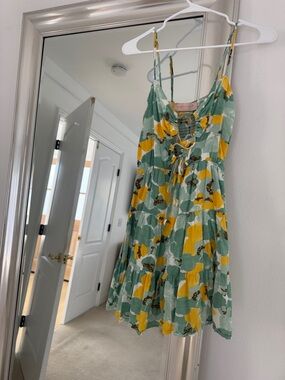 REVOLVE Green, Yellow & White Floral Tie-Front Mini Dress